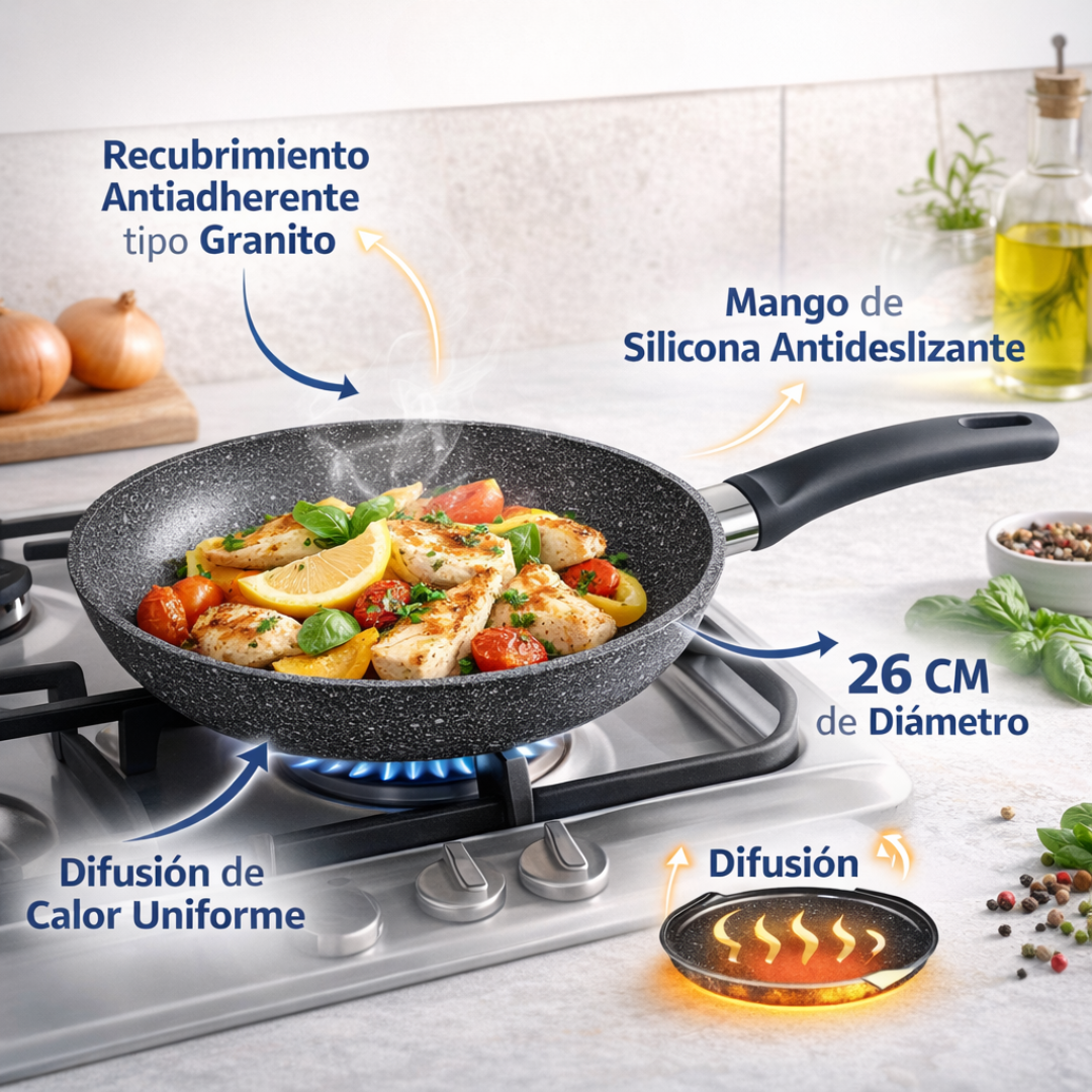 Sart&eacute;n antiadherente tipo granito 26cm